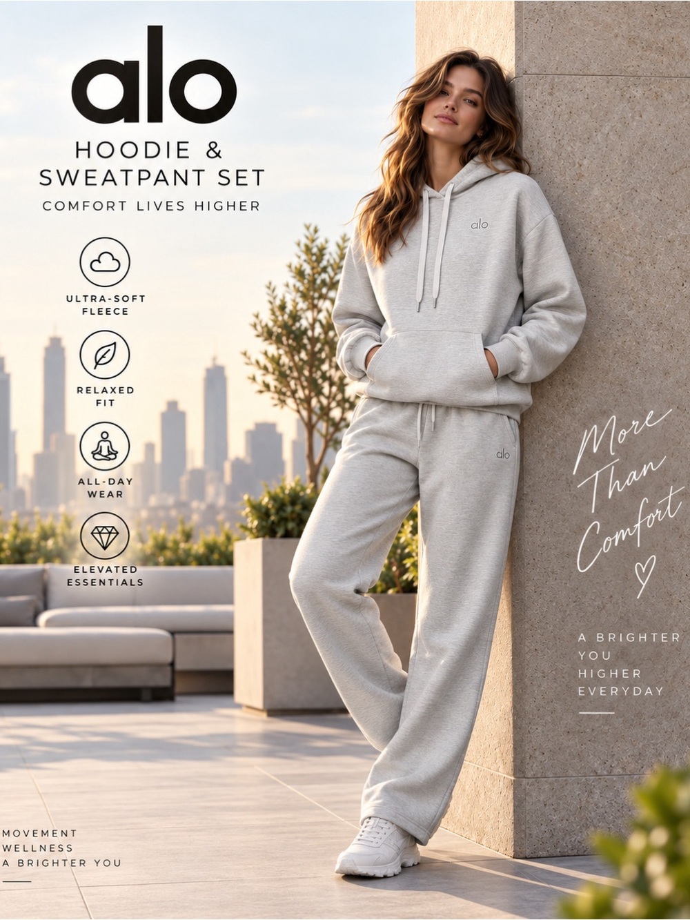 NEW Alo Yoga Accolade Hoodie + Straight Leg Sweatpant Set Athletic Heather Grey